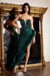 Ladivine Cd229 Strapless Sequins Long Formal Prom Dress In Green