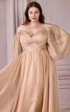 Ladivine Cd243c Long  A Line Plus Size Formal Dress In Gold