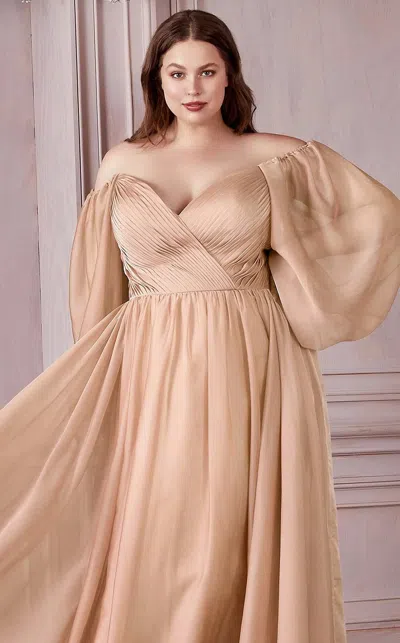 Ladivine Cd243c Long  A Line Plus Size Formal Dress In Gold