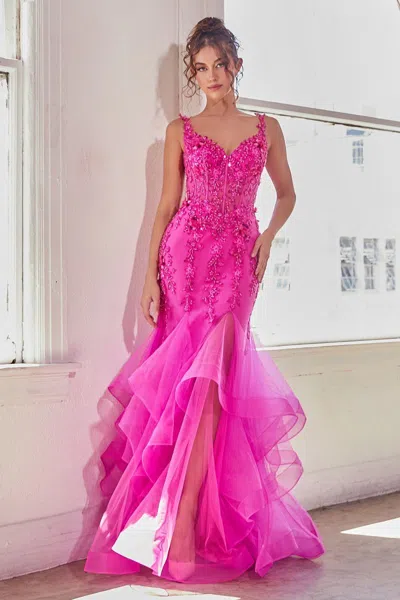 Ladivine Cd331 Long Formal Beaded Mermaid Evening Prom Dress In Pink