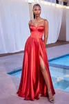 Ladivine Cd337 Formal A Line Prom Long Dress In Red