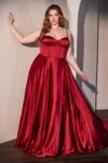 Ladivine Cd337c Long Plus Size Formal Corset Dress In Red