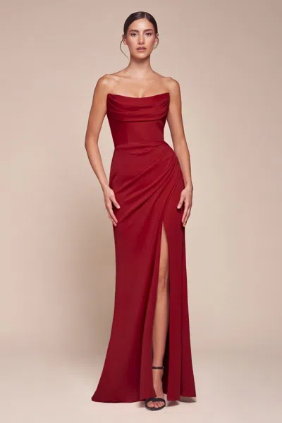 Ladivine Cd355 Prom Formal Long Fitted Dress In Red