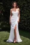 Ladivine Cd355w Fitted Long Slit Wedding Dress In White
