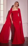 Ladivine Cd356 Long Fitted Formal Cape Dress In Red