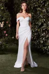 Ladivine Cd371w Simple Slit Long Corset Wedding Dress In White