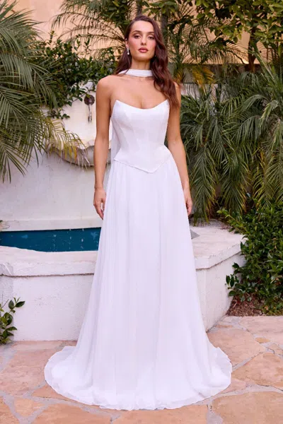 Ladivine Cd386w Corset Long A Line Wedding Dress In White