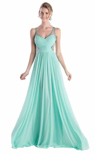 Ladivine Cd5061 Long Formal Fitted Beaded Evening Prom Dress In Green