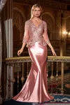Ladivine Cd720 Long Formal Lace Mother Of The Bride Dress In Pink