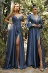 Ladivine Cd7485 Slit Long Prom Dress In Blue