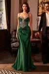Ladivine Cd752 Fitted Formal Long Beaded Prom Dress In Green