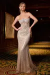 Ladivine Cd756 Prom Long Beaded Metallic Formal Dress In Gold