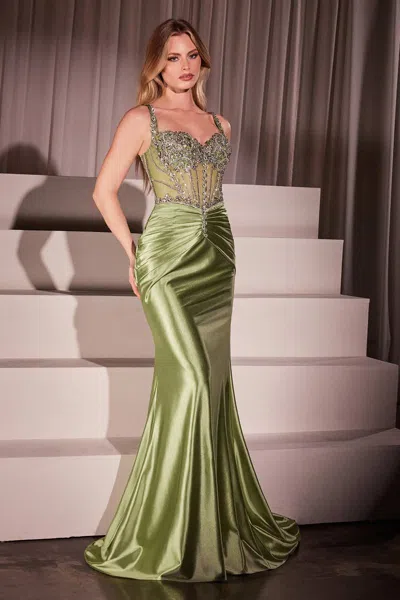 Ladivine Cd757 Beaded Long Formal Fitted Corset Prom Dress In Green