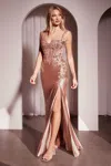 Ladivine Cd775 Fitted Lace Applique Formal Corset Prom Dress In Gold