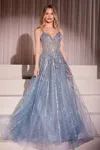Ladivine Cd786 Beaded Long Formal Prom A Line Dress In Blue