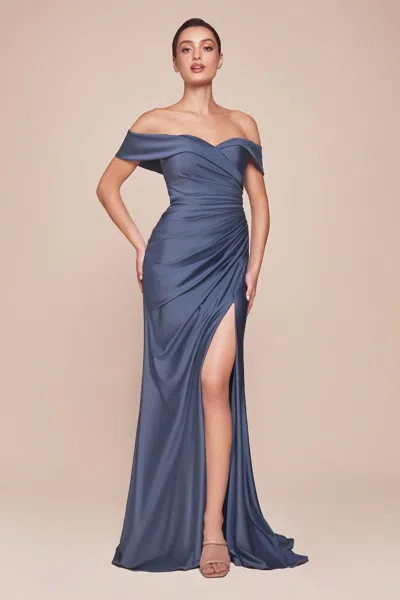 Ladivine Cd790 Long Formal Prom Pleated Dress In Blue