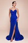 Ladivine Cd791 Fitted Long Formal Slit Prom Dress In Blue