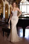 Ladivine Cd794 Prom Long Beaded Mermaid Formal Dress In Silver