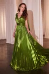 Ladivine Cd802 A Line Pleated Formal Evening Dress In Green