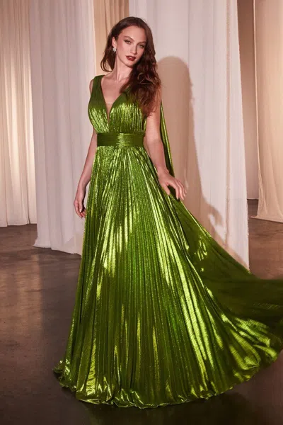 Ladivine Cd802 A Line Pleated Formal Evening Dress In Green