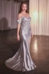 Ladivine Cd804 Long Formal Fitted Applique Prom Gown In Silver