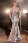 Ladivine Cd820 Long Fitted Prom Gown In Silver