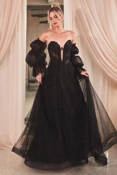 Ladivine Cd830 Beaded Long Formal Ball Gown Fitted Prom Dress In Black