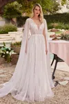 Ladivine Cd852w A Line Bridal Gown Long Sequin Cape Wedding Dress In White