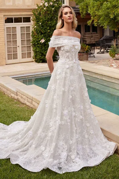 Ladivine Cd860w Long Bridal Gown A Line 3d Floral Wedding Dress In White
