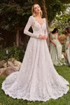 Ladivine Cd862w Long A Line Lace Jacket Wedding Dress In White