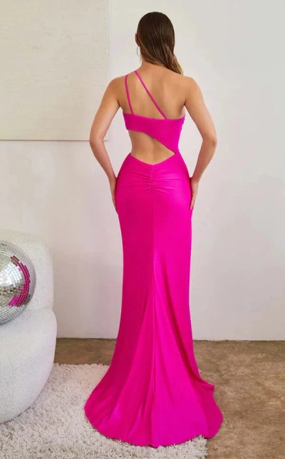 Ladivine Cd887 Long One Shoulder Fitted Prom Dress In Pink