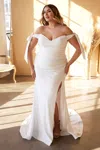 Ladivine Cd944wc Simple Plus Size Long Fitted Wedding Dress In White