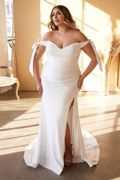 Ladivine Cd944wc Simple Plus Size Long Fitted Wedding Dress In White