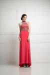 Ladivine Cd971 Long Formal Beaded Prom Evening Dress In Red