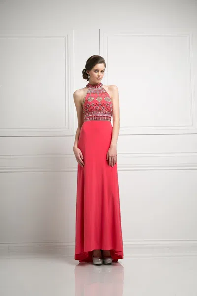 Ladivine Cd971 Long Formal Beaded Prom Evening Dress In Red