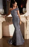 Ladivine Cd980 One Shoulder Long Mermaid Prom Sequin Dress In Blue
