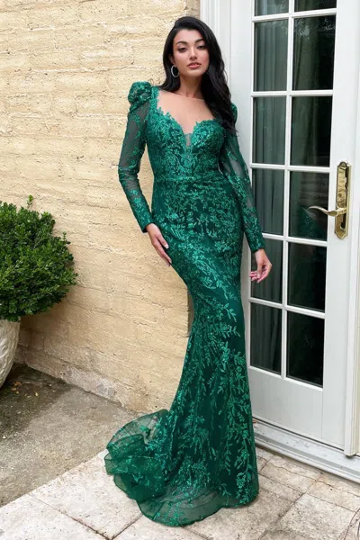 Ladivine Cd989 Long Glitter Prom Dress In Green