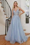 Ladivine Cd994 Beaded Long Ball Gown In Blue