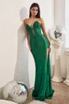 Ladivine Cds419 Corset Fitted Long Evening Gown In Green