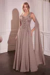 Ladivine Cds509 Long A Line Formal Evening Dress In Brown