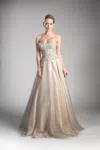 Ladivine Ce0004 Long Formal Beaded Prom Evening Dress In Neutral