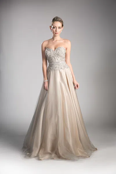 Ladivine Ce0004 Long Formal Beaded Prom Evening Dress In Neutral