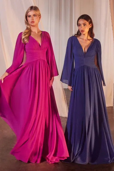 Ladivine Ch028 A Line Evening Cape Long Formal Dress In Blue