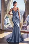 Ladivine Ch062 Long Meraid Formal Pleated Prom Gown In Blue