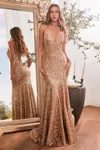Ladivine Ch066 Long Formal Sequins Mermaid Prom Gown In Gold