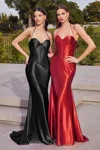 Ladivine Ch112 Long Fitted Bustier Prom Dress In Black