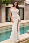 Ladivine Ch147w Sequin Long Feather Slit Wedding Dress In White