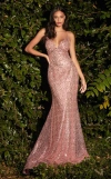 Ladivine Ch235 Spaghetti Strap Long Prom Sequin Dress In Pink