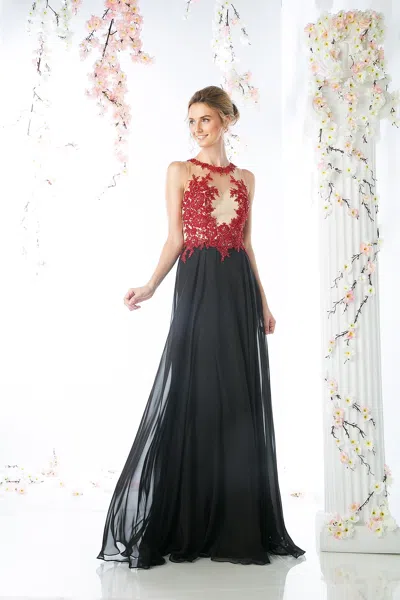 Ladivine Cj111 Long Formal Lace Applique Prom Dress In Black