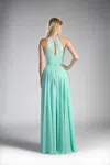 Ladivine Cj228 Long A Line Lace Formal Dress In Green
